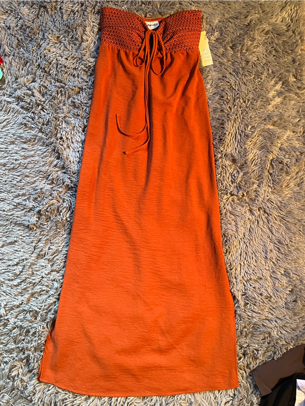 No Boundaries Rust Orange Crochet-Top Sundress (Never Worn)